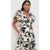 2025 New Fashion Elegant V-Neck Short Puff Sleeves High Waist Floral Print Women Dress