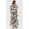 2025 New Fashion Elegant V-Neck Short Puff Sleeves High Waist Floral Print Women Dress