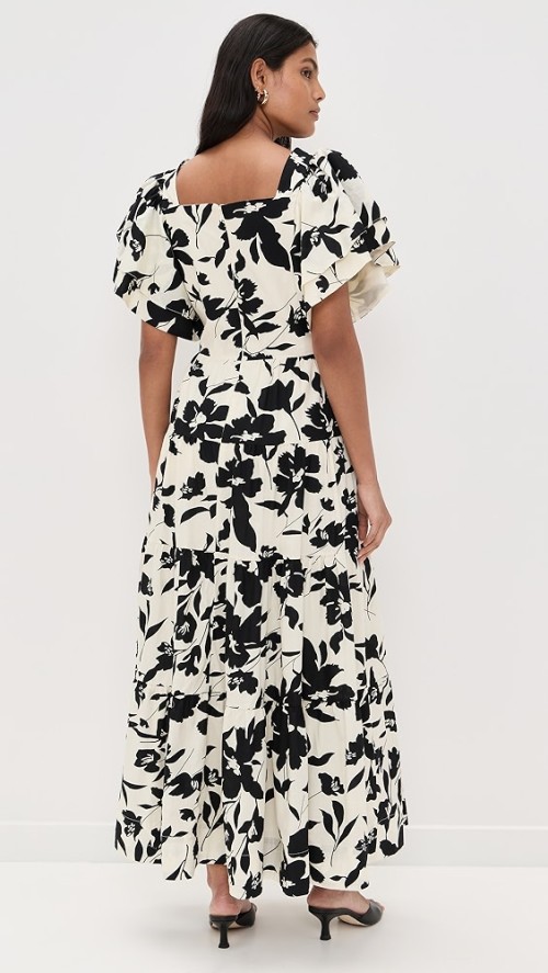 2025 New Fashion Elegant V-Neck Short Puff Sleeves High Waist Floral Print Women Dress