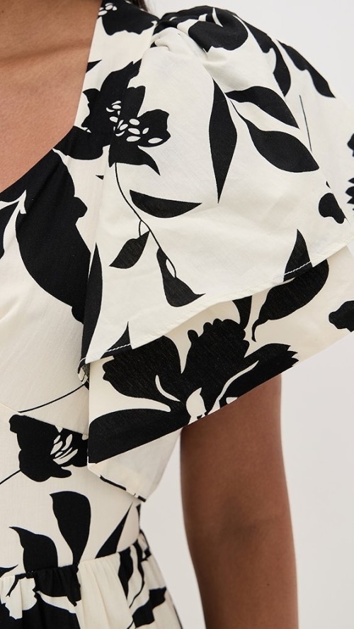 2025 New Fashion Elegant V-Neck Short Puff Sleeves High Waist Floral Print Women Dress