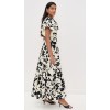 2025 New Fashion Elegant V-Neck Short Puff Sleeves High Waist Floral Print Women Dress