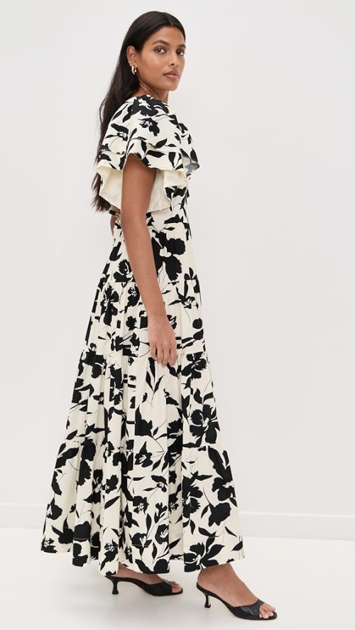 2025 New Fashion Elegant V-Neck Short Puff Sleeves High Waist Floral Print Women Dress
