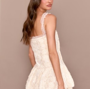 Romantic Sweet Dainty Lacy Ruffled Square neck Charming Graceful Mini Dress