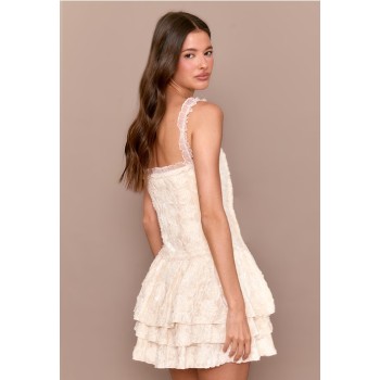 Romantic Sweet Dainty Lacy Ruffled Square neck Charming Graceful Mini Dress