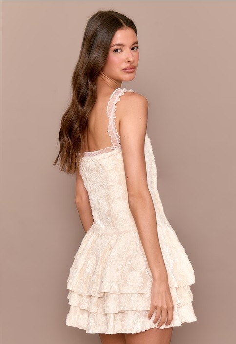 Romantic Sweet Dainty Lacy Ruffled Square neck Charming Graceful Mini Dress