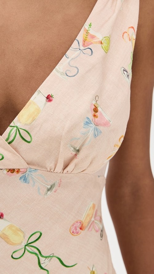 Cute Women Summer V-Neck Open Back Slim Tight Waist Cocktail Print  Casual Dress