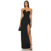 Elegant Strapless Black Gown with Dramatic High Slit U shaped Wire Neckline Design Maxi Dress