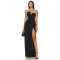 Elegant Strapless Black Gown with Dramatic High Slit U shaped Wire Neckline Design Maxi Dress