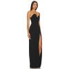 Elegant Strapless Black Gown with Dramatic High Slit U shaped Wire Neckline Design Maxi Dress