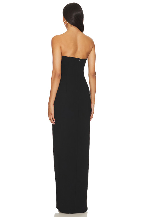 Elegant Strapless Black Gown with Dramatic High Slit U shaped Wire Neckline Design Maxi Dress