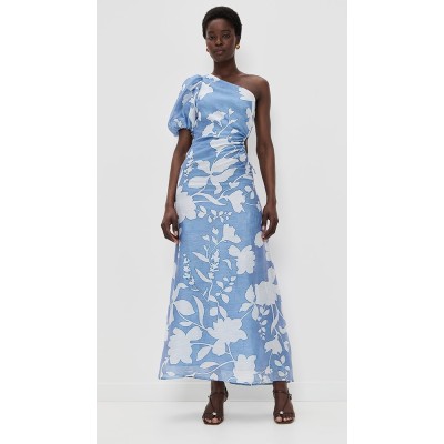 Elegant Women One Shoulder Ruffle Tight Waist Cut Out Floral Print Casual Dress