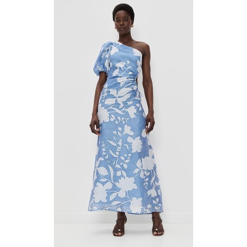 Elegant Women One Shoulder Ruffle Tight Waist Cut Out Floral Print Casual Dress