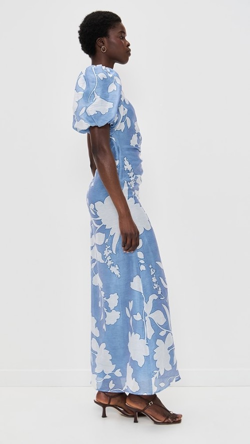 Elegant Women One Shoulder Ruffle Tight Waist Cut Out Floral Print Casual Dress