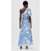 Elegant Women One Shoulder Ruffle Tight Waist Cut Out Floral Print Casual Dress