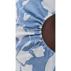 Elegant Women One Shoulder Ruffle Tight Waist Cut Out Floral Print Casual Dress