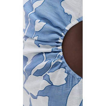 Elegant Women One Shoulder Ruffle Tight Waist Cut Out Floral Print Casual Dress