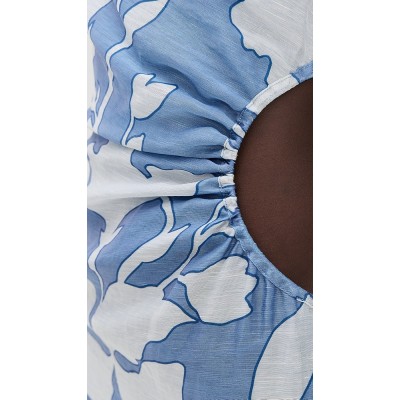 Elegant Women One Shoulder Ruffle Tight Waist Cut Out Floral Print Casual Dress