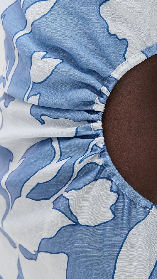 Elegant Women One Shoulder Ruffle Tight Waist Cut Out Floral Print Casual Dress