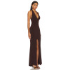 Sexy Red Gown Deep V Hidden High Slit Back Zip Metal Ring Accents Tie Up Halter Maxi Dress