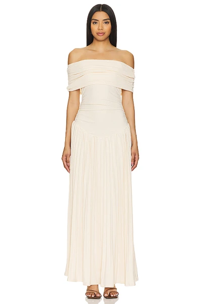 2025 New Arrival Off the Shoulder Draped Slip on Dress in Metallic Ribbed Jersey Fabric Maxi Dress