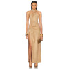 Designer Boutique Vintage Elegant Draped Backless Ruffle Tight Waist High Slit Evening Dress