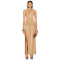 Designer Boutique Vintage Elegant Draped Backless Ruffle Tight Waist High Slit Evening Dress