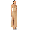 Designer Boutique Vintage Elegant Draped Backless Ruffle Tight Waist High Slit Evening Dress