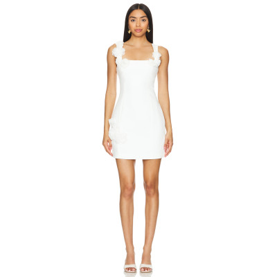 Custom Fashion White Front Floral Appliques Medium weight Crepe Fabric Mini Dress