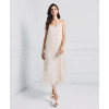 Elegant Best selling Stable Fabric Adjustable Thin Straps V Neckline Back Fringe Details Long Dress