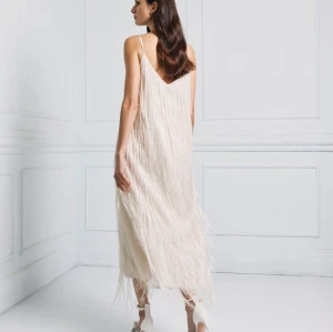 Elegant Best selling Stable Fabric Adjustable Thin Straps V Neckline Back Fringe Details Long Dress