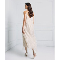 Elegant Best selling Stable Fabric Adjustable Thin Straps V Neckline Back Fringe Details Long Dress