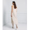 Elegant Best selling Stable Fabric Adjustable Thin Straps V Neckline Back Fringe Details Long Dress