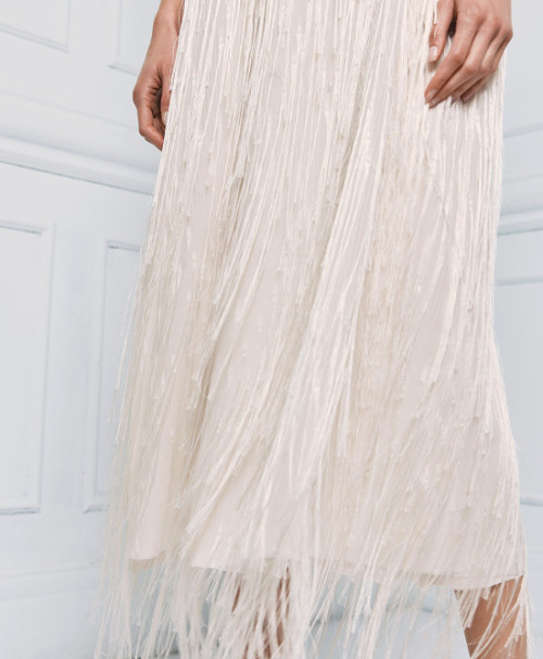 Elegant Best selling Stable Fabric Adjustable Thin Straps V Neckline Back Fringe Details Long Dress