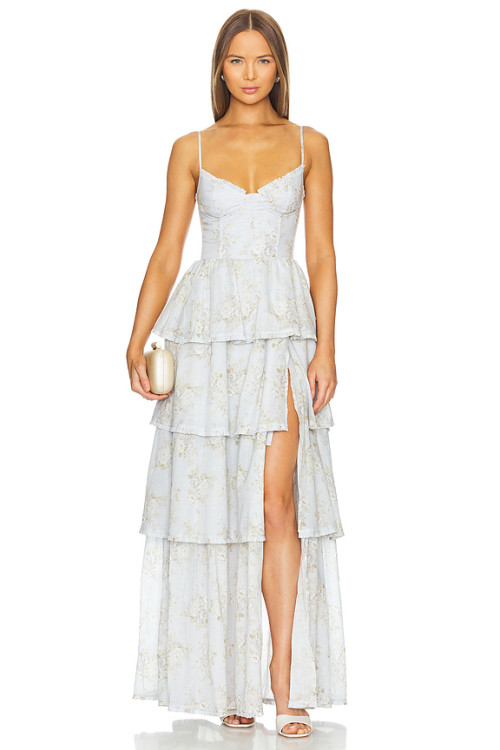 Romantic Elegant Casual Flowy Side split Floral printed Custom Logo Woman’s Long Dress