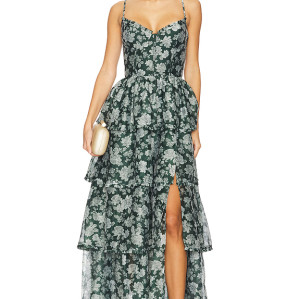 Romantic Elegant Casual Flowy Side split Floral printed Custom Logo Woman’s Long Dress