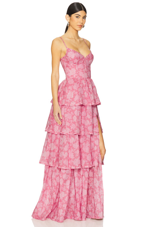 Romantic Elegant Casual Flowy Side split Floral printed Custom Logo Woman’s Long Dress