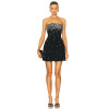 Sexy Sleeveless Crepe Fabric Crystal Beading Silver Tone Metal Embellishment Mini Dress