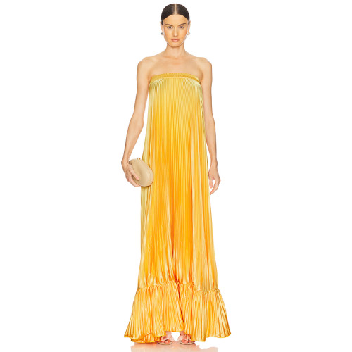 2025 Sunny Strapless Pleated Maxi Dress Elegant Elegance Off shoulder Vibrant Woman’s Dress