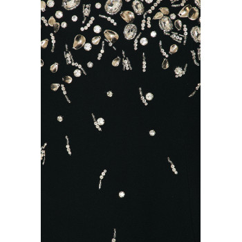 Sexy Sleeveless Crepe Fabric Crystal Beading Silver Tone Metal Embellishment Mini Dress