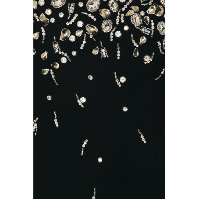 Sexy Sleeveless Crepe Fabric Crystal Beading Silver Tone Metal Embellishment Mini Dress