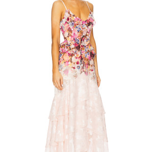 2025 New Fashion Floral printed Side split Strappy Tiered Camisole Gradient Maxi Dress