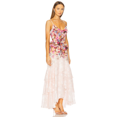 2025 New Fashion Floral printed Side split Strappy Tiered Camisole Gradient Maxi Dress
