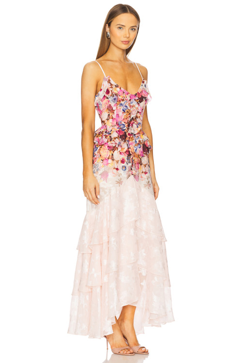 2025 New Fashion Floral printed Side split Strappy Tiered Camisole Gradient Maxi Dress