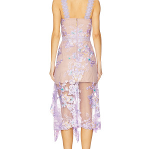 2025 Fashionable Embroidered Enchanted Mesh Side split Asymmetrical Hem Midi Dress
