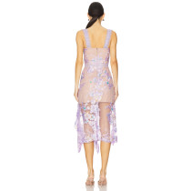 2025 Fashionable Embroidered Enchanted Sexy Side split Asymmetrical Hem Midi Dress