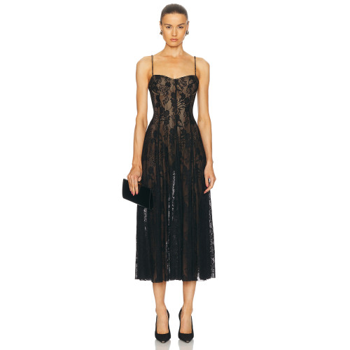 Exquisite Straight fit Bustier Underwire Cups Delicate Lace Tulle Fabric Spaghetti Straps Women Dress