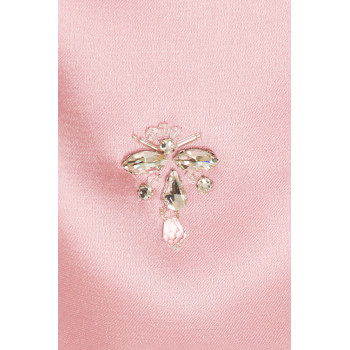 2025 Glamorous Strapless Blush Satin Exquisite Crystal Embellishments Maxi Dress