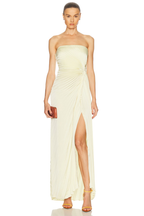 Elegant Women's Slim High Slit Pleated Satin Solid Color Camisole Evening Dress