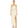 Elegant Women's Slim High Slit Pleated Satin Solid Color Camisole Evening Dress