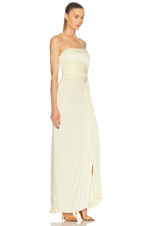 Elegant Women's Slim High Slit Pleated Satin Solid Color Camisole Evening Dress